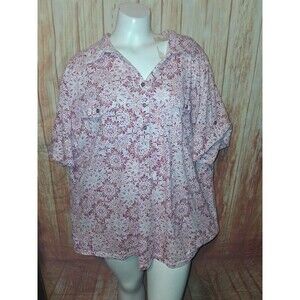 Emily Daniels Multicolor Floral Short Roll Tab Sleeve Blouse Sz 2X